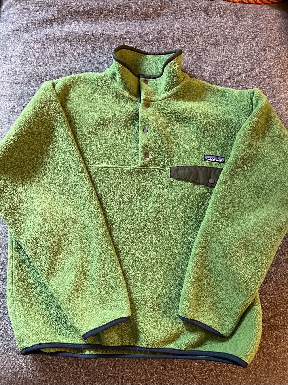 Patagonia Green Synchilla Fleece with dark green and dark trim
